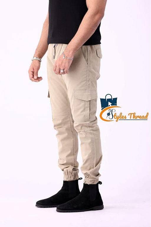 STYLES THREAD Premium 6 Pocket Cargo Trousers for Men in Beige