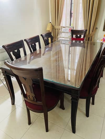 Elegant Pure Wood 8-Seater dining table set with glass top !