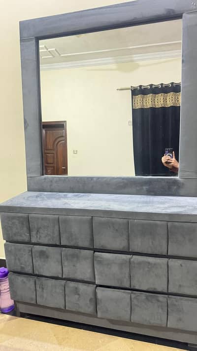 Stylish velvet wooden dressing table