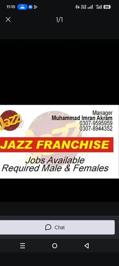 JAZZ FRANCHISE per kam Karne k leay larko or larkio ki zarorat hai