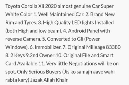 Toyota Corolla XLI 2020