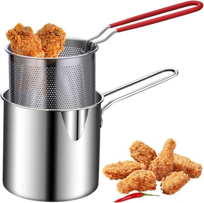 Stainless Steel 1200Ml Deep Fryer Pot with Strainer – Heavy-Duty Fryin
