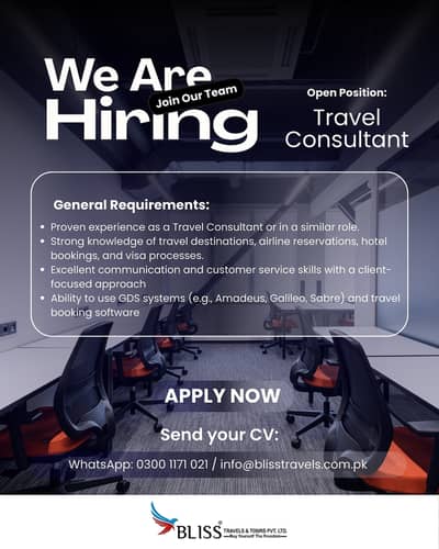 “Hiring: Female Travel Consultant – Bliss Travels, Karachi”