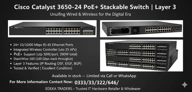 Cisco 3650-24 POE+ | Enterprise Switch | Limited Stock Available