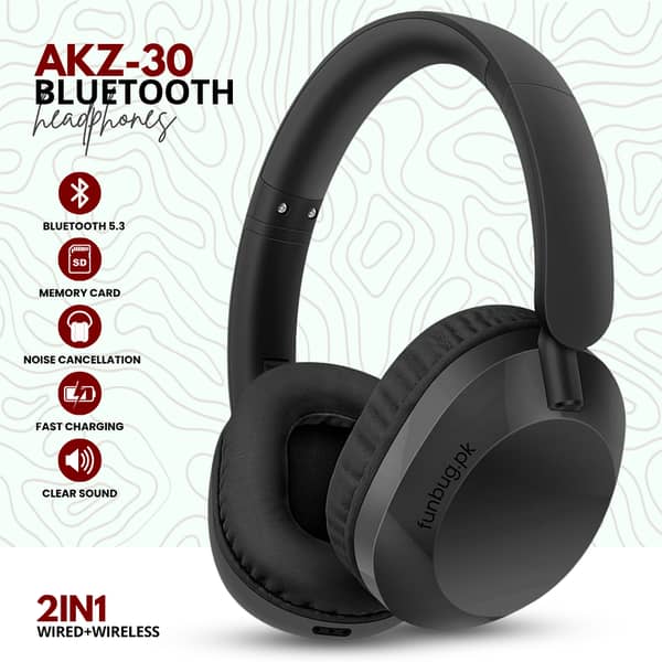 Dual Mode Bluetooth Wireless & Wired Headphones with Built-in Mic (Black)