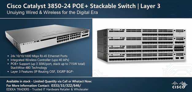 Cisco 3850-24 POE+ | Enterprise Switch | Limited Stock