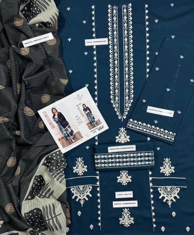 Pcs Women's Unstitched Embroidered Suit