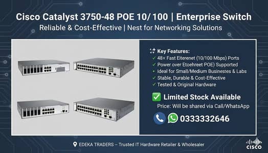 Cisco 3750-48 POE 10/100 Enterprise Switch Best for Networking Soluti