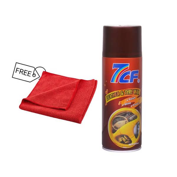 7CF Leather & Tire Wax 450ml with Free Microfiber Cloth - Multi-Surface Polish & Protectant - UV Protection & High Gloss Shine