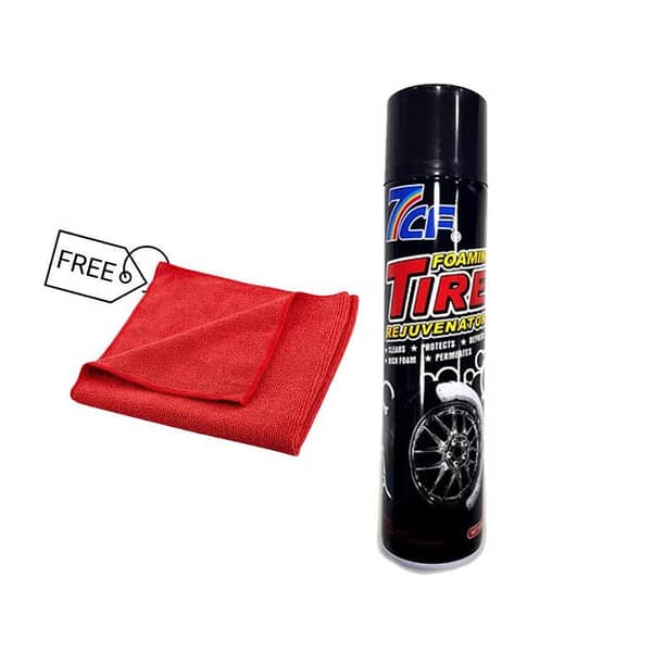 7CF Tire Foaming Rejuvenator 650ml with Free Microfiber Cloth - Active Cleaning Foam - UV Protection & Rubber Conditioner