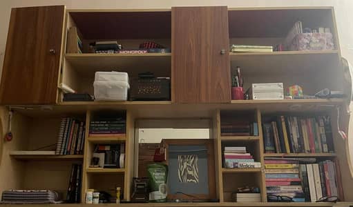 Spacious Wooden Study Table with Bookshelf & Storage Cabinets