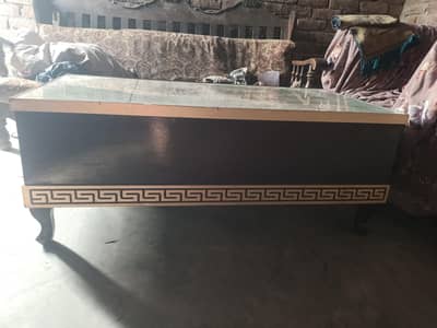 wooden table with mirror