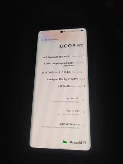 Iqoo 9 pro (12 256) official PTA approved