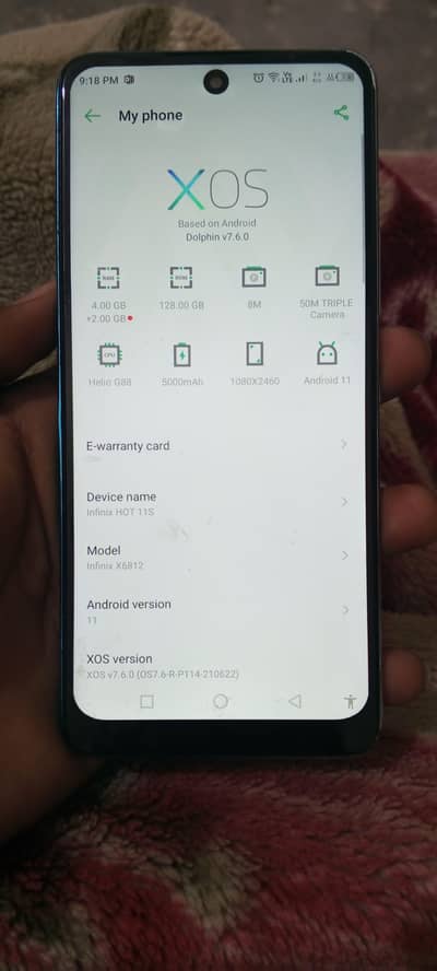 infinix hot 11s 4+2/128 memory all ok pta approved