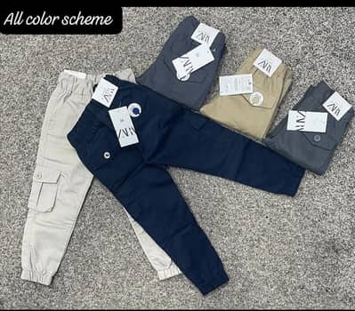 Kids cargo jogger pants — Multiple colors: Grey, Blue, Beige, Cream