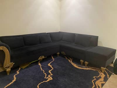 L shape stylish sofa in velvet black