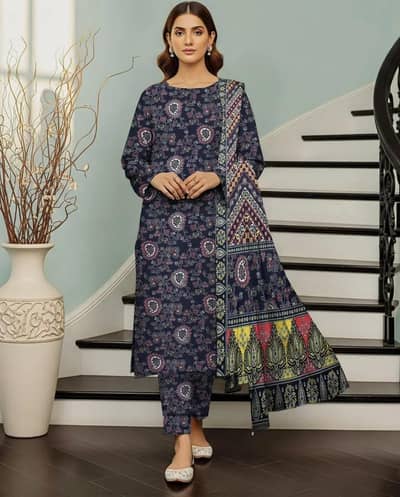 3 Pcs Women's Unstitched Digital Print Suit