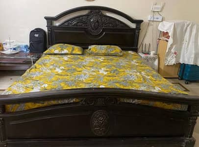 wooden king bed with mattress and dressing table Demand 18Hazar