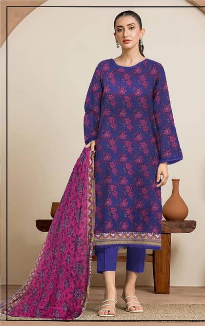 3 Pcs Women's Unstitched Printed Suit