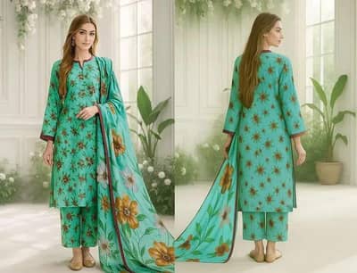 3 Pcs Womens unstich Printed Suit