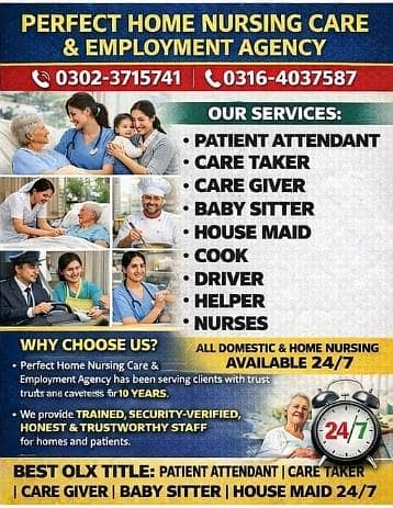 Baby sitter/ Nurse / Care Takers/Patient attendant/ House Maids ava