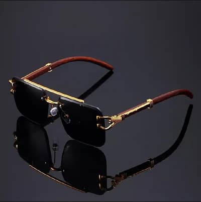 Premium Panther Wood Grain Luxury Rimless Sunglasses – Gold Edition