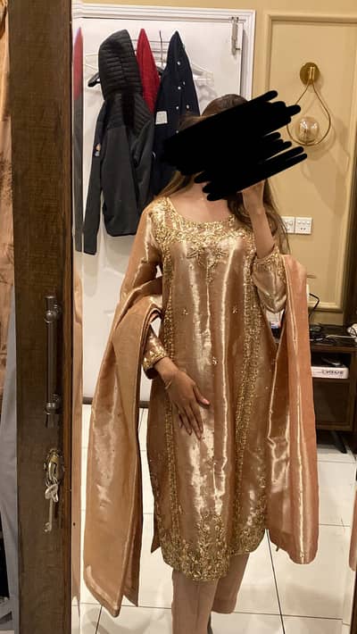 Heavy kaam wala lama fabric dress- 3 pc