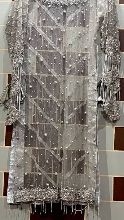 Elegant gray 4-Piece heavy Embroidered party wear dress (Excellent )