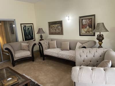 Sofa Set with Side Tables & Lamps