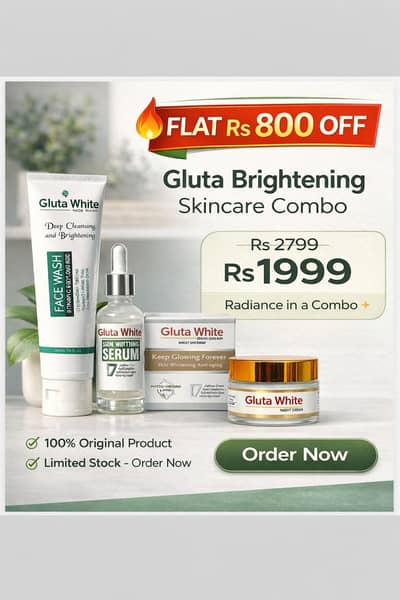 “Gluta White 3-in-1 Skincare Combo – Cream + Face Wash + Serum”