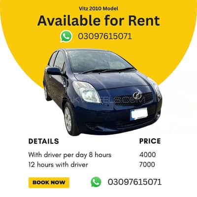 Vitz Car 2010 Model Available for Rent With Driver