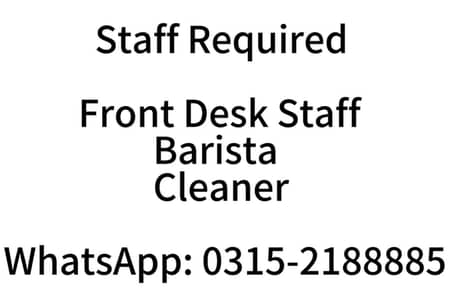 Staff Required – Cafe & Restaurant