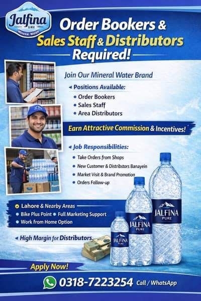 Order bookers/Sales Staff distributor Required
