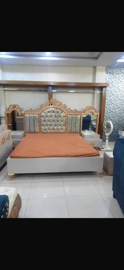 Bed with side table dressing