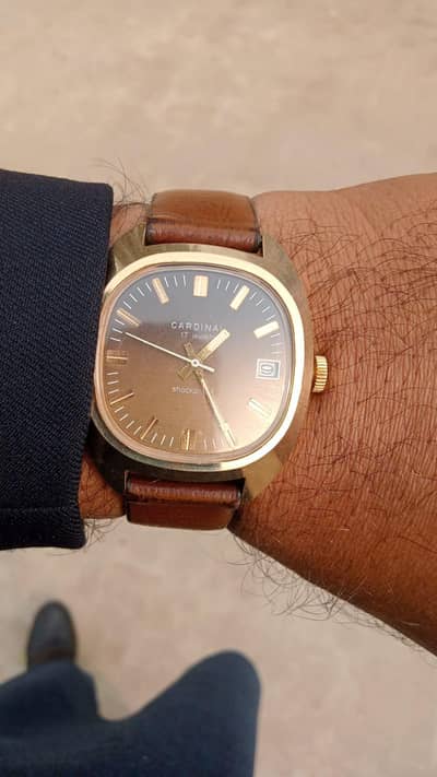 Cardinal dress watch tiger eye dial mint condition gold plated manual