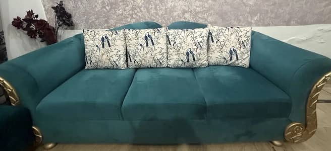 Luxury Teal velvet sofa set elegant design with gold arms