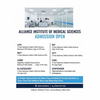 Admissions Open – LHV, CMW, CNA & Medical Diploma Programs