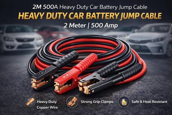 2M 500A Heavy Duty Car Battery Jump Cable | Fast Start Booster Cable | Strong Grip Clamps