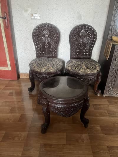 Antique chair with antique table