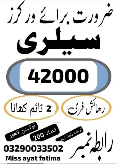 need urgent staff factory worker / office work staff hiring in lahore