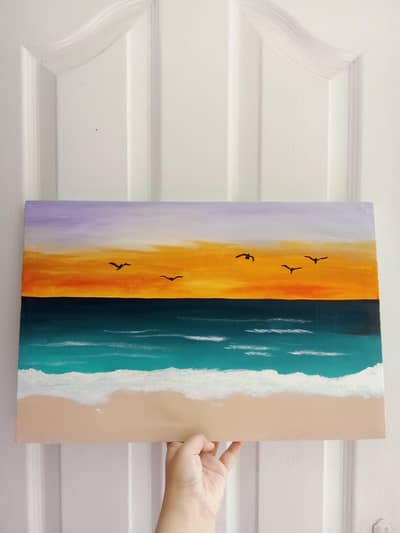 Hand-Painted Sunset Beach Painting | 12x18 inches