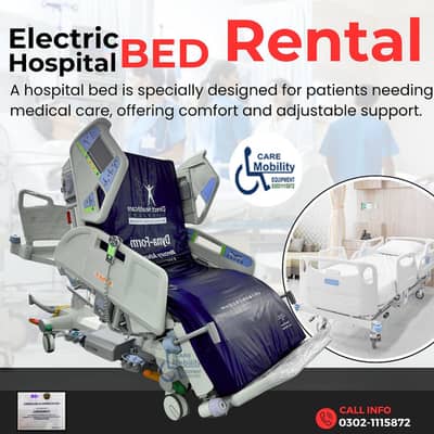 Hospital bed on rent ICU bed for rent Electric hospital bed for rent