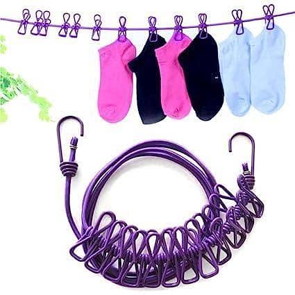 Multi Functional Portable Drying Clothesline with 12 Clips and 2 Hooks by Home Essentials