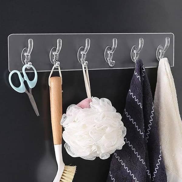 6 Hooks Multifunctional Transparent Adhesive Hanger Set for Kitchen, Bathroom and Home