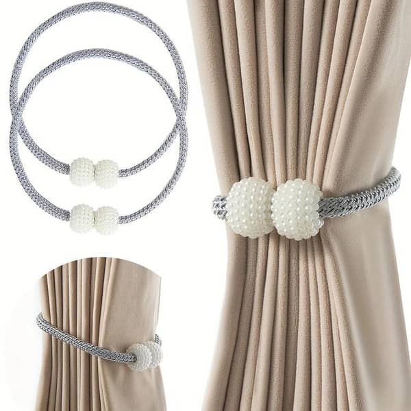 2pcs Magnetic Curtain Ties with Imitation Pearl Embellishments - Classic Polyester Rope Buckles for Home and Room Decor, Elegant Window Treatment Accessories, Curtains for Living Room