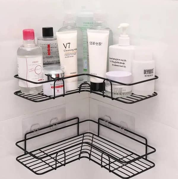 Bathroom Corner Shower Shelf – Wrought Iron Punch-Free Rack for Shampoo, Soap and Accessories