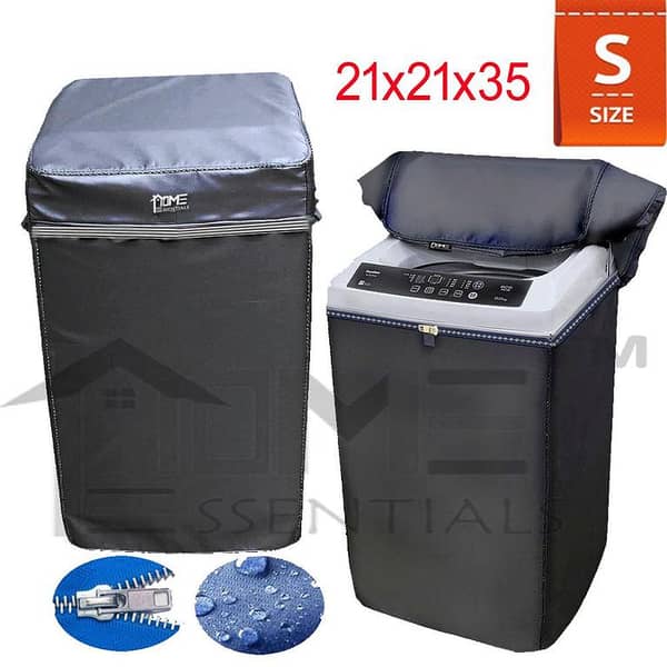 Waterproof Top Loader Washing Machine Cover for 7–15 kg, Black by Home Essentials (Small 21x21x35, Medium 23x23x37, Large 26x26x38)