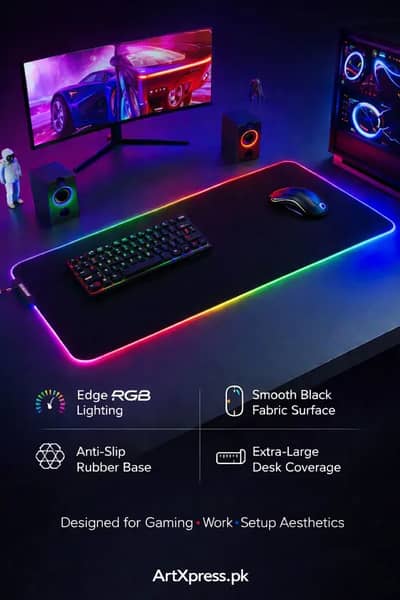 RGB Gaming Mousepad XXL – Large LED Desk Mat (Black)