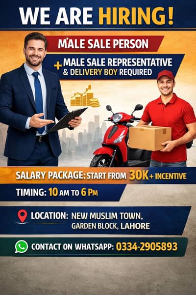 Urgent Hiring – Sales Representative + Delivery Boy