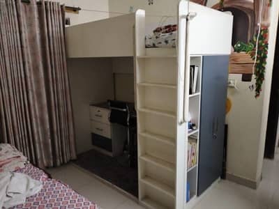 Multi functional loft bed, with study table and storage